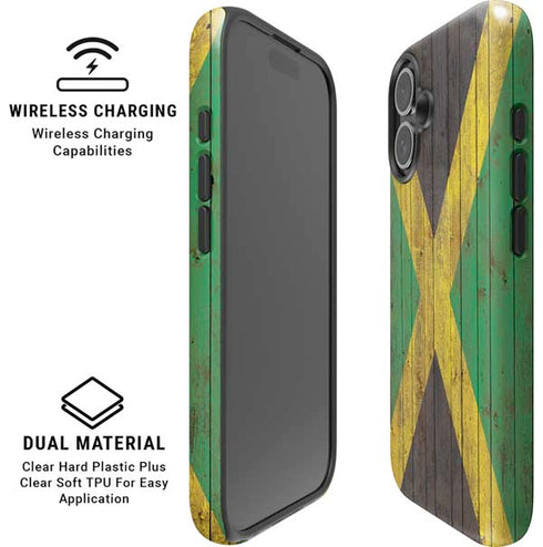 Jamaican Flag Dark Wood iPhone 16 Plus Magsafe Impact Case